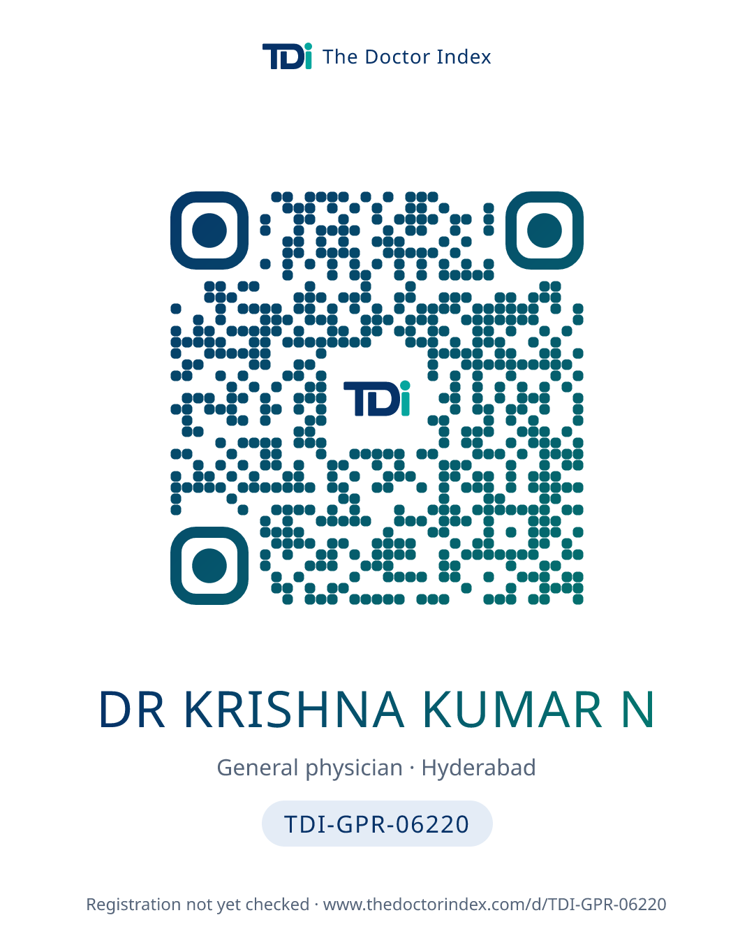 QR card for Dr Krishna Kumar N, TDI-GPR-06220