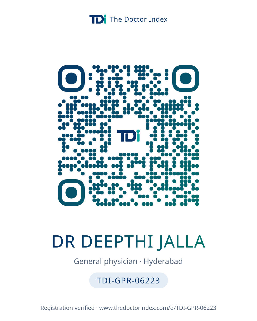 QR card for Dr Deepthi Jalla, TDI-GPR-06223