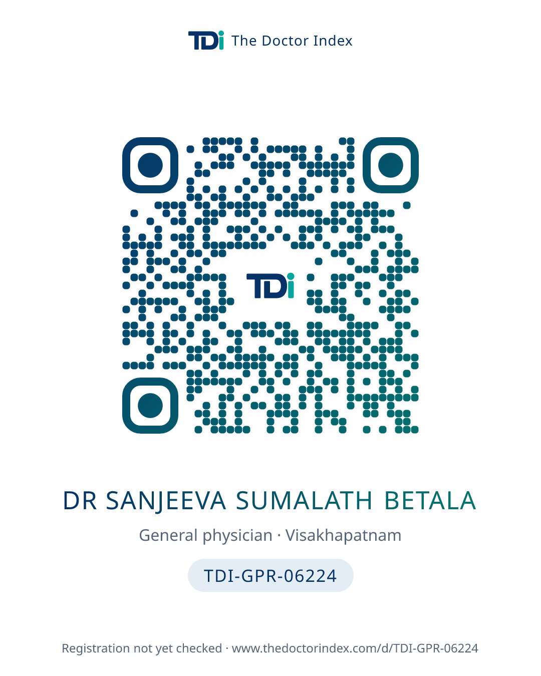 QR card for Dr Sanjeeva Sumalath Betala, TDI-GPR-06224