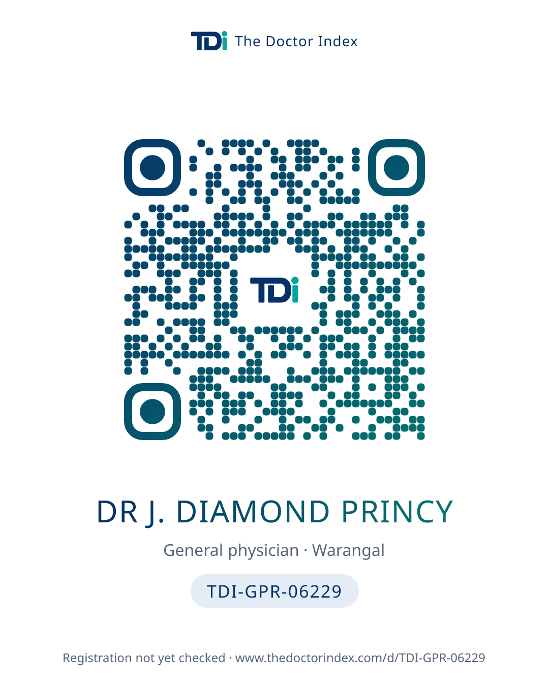 QR card for Dr J. Diamond Princy, TDI-GPR-06229