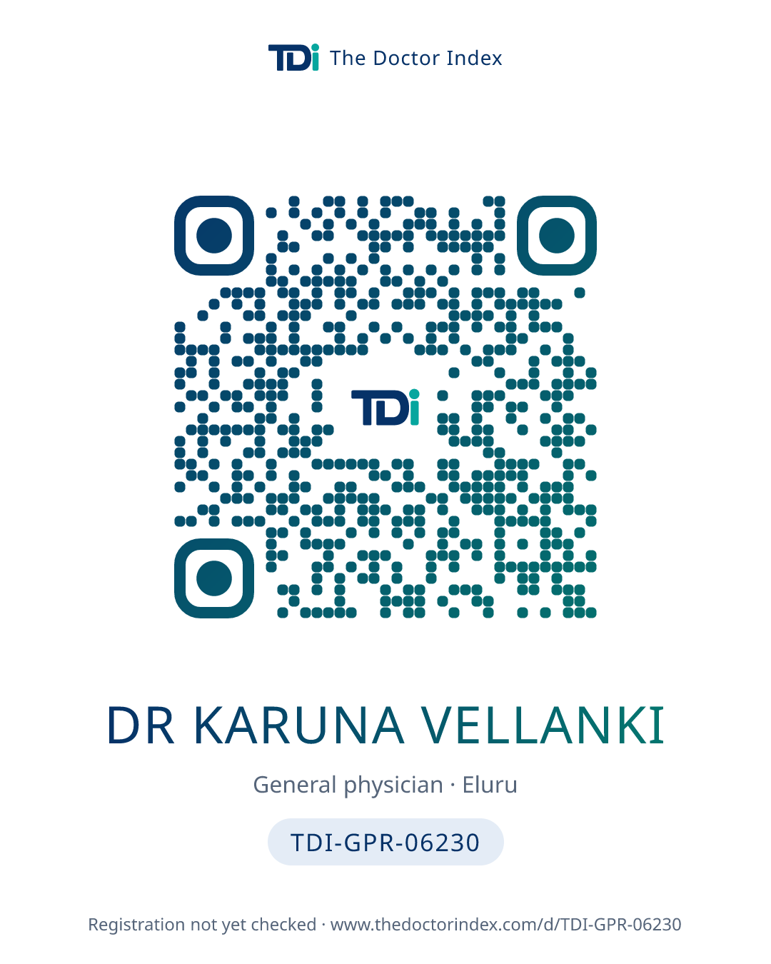 QR card for Dr Karuna Vellanki, TDI-GPR-06230