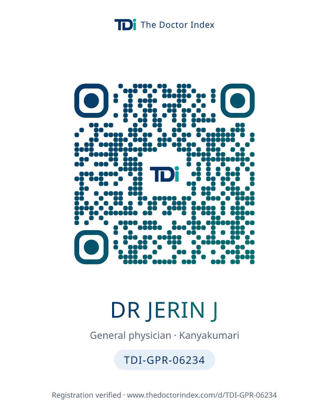 QR card for Dr Jerin J, TDI-GPR-06234