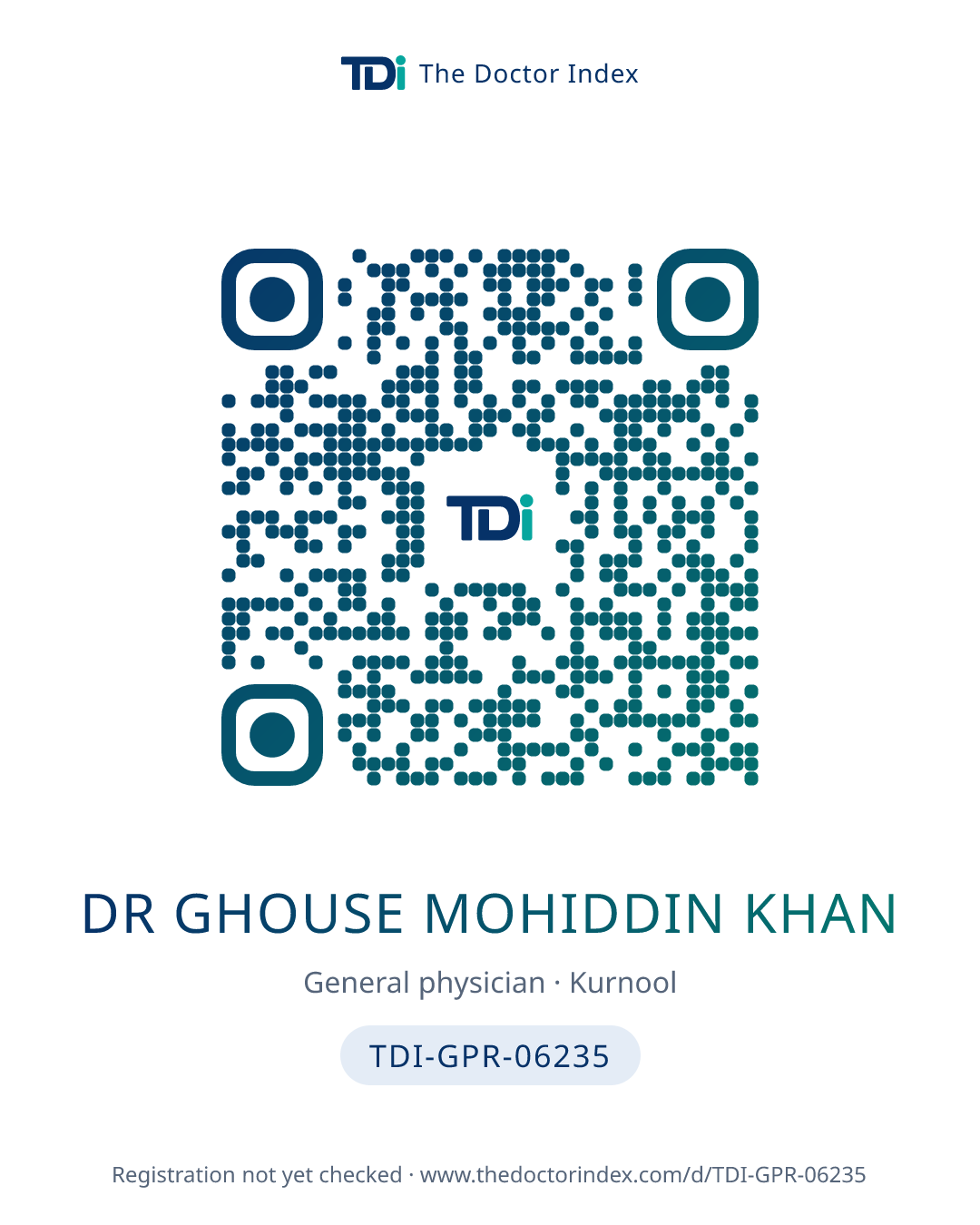 QR card for Dr Ghouse Mohiddin Khan, TDI-GPR-06235