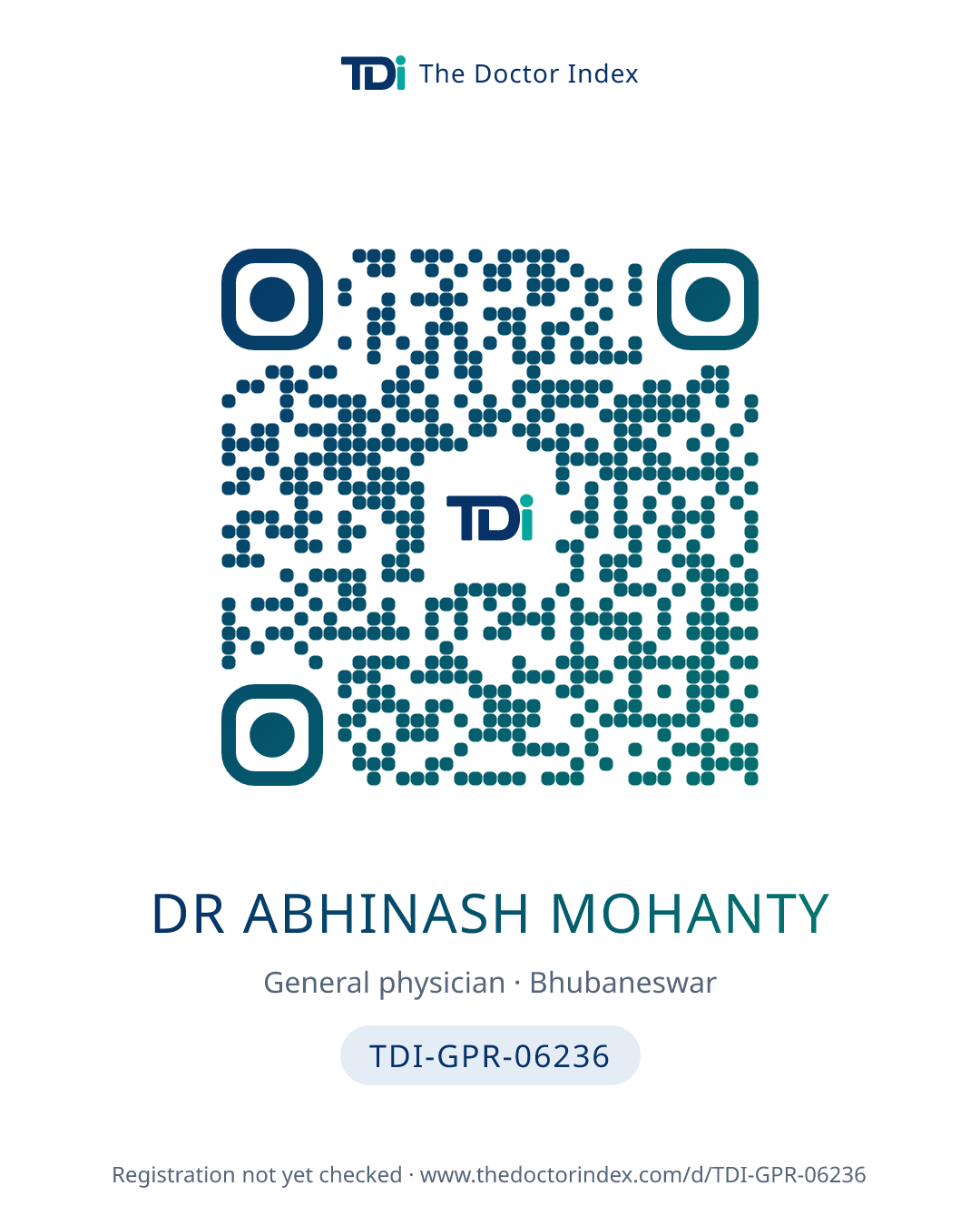 QR card for Dr Abhinash Mohanty, TDI-GPR-06236
