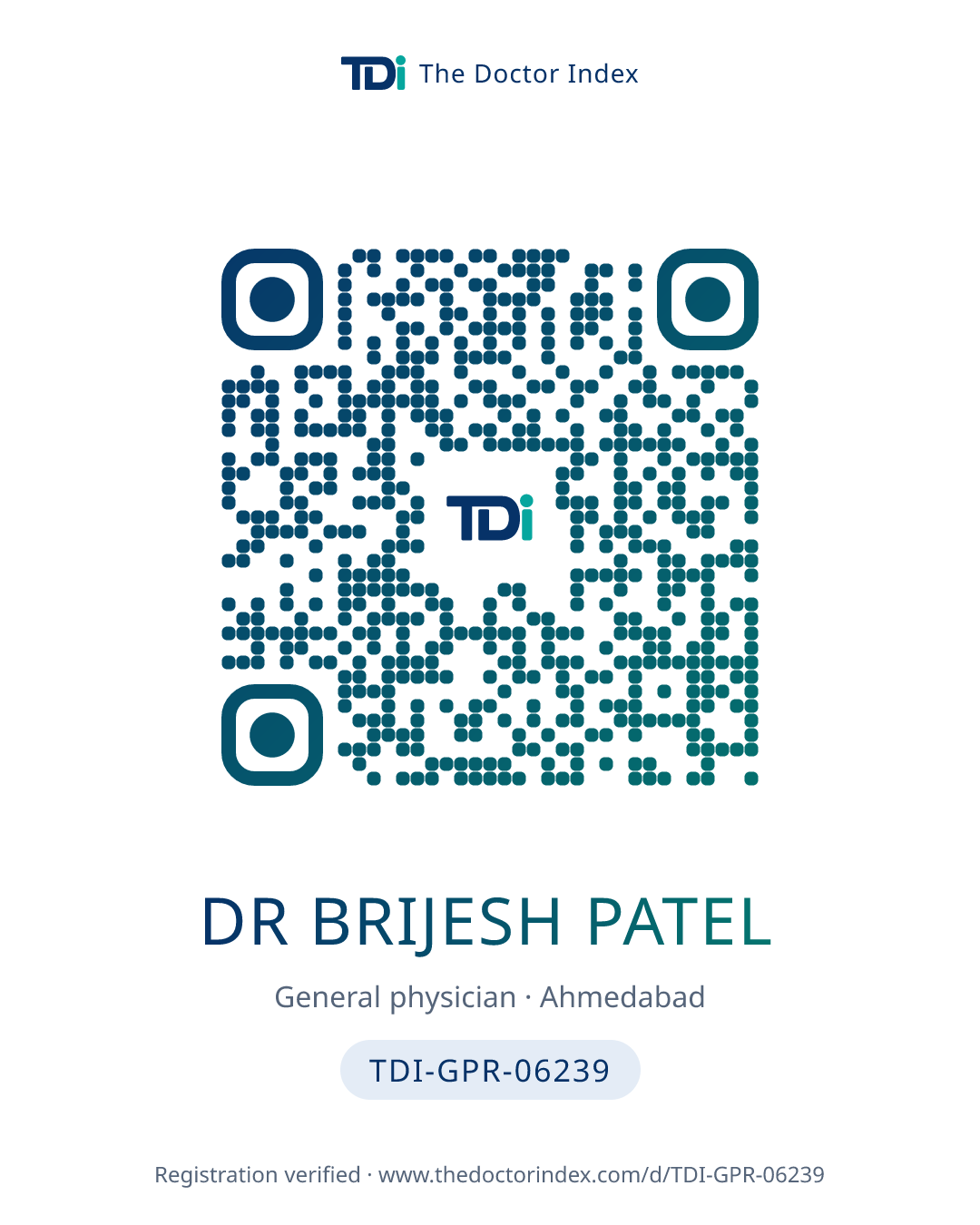 QR card for Dr Brijesh Patel, TDI-GPR-06239