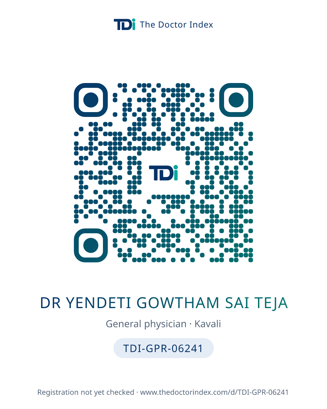 QR card for Dr Yendeti Gowtham Sai Teja, TDI-GPR-06241