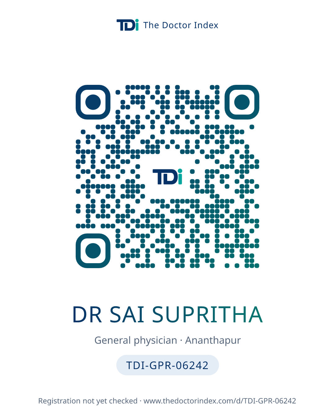 QR card for Dr Sai Supritha, TDI-GPR-06242
