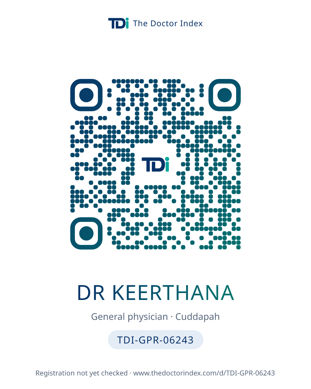 QR card for Dr Keerthana, TDI-GPR-06243