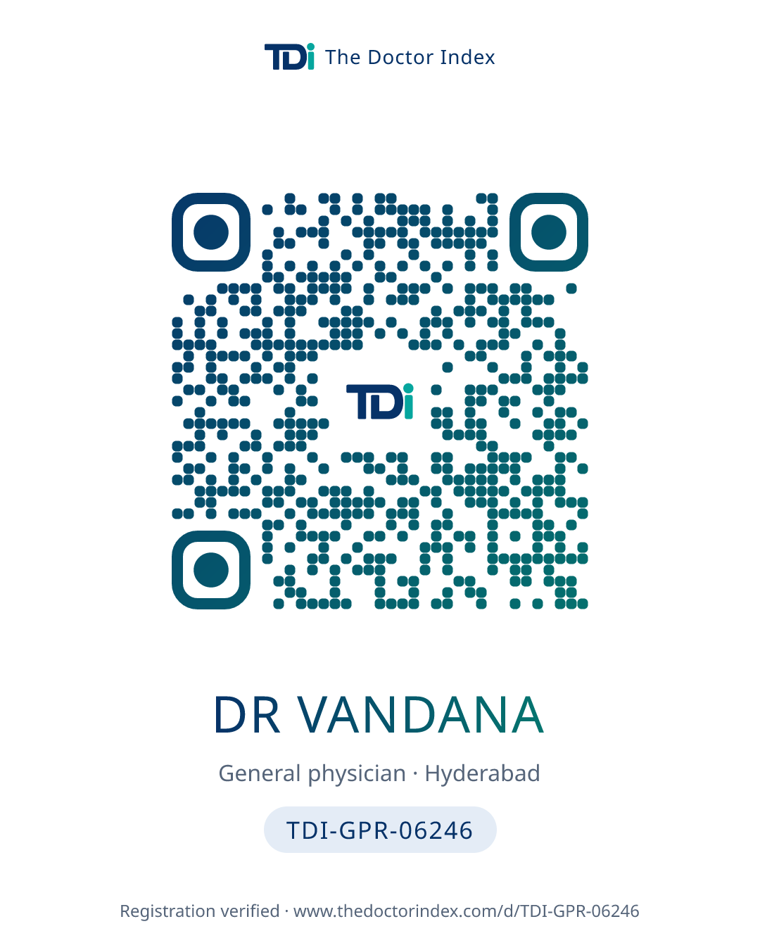 QR card for Dr Vandana, TDI-GPR-06246