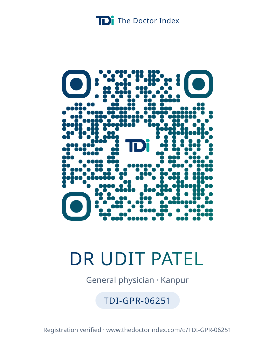 QR card for Dr Udit Patel, TDI-GPR-06251