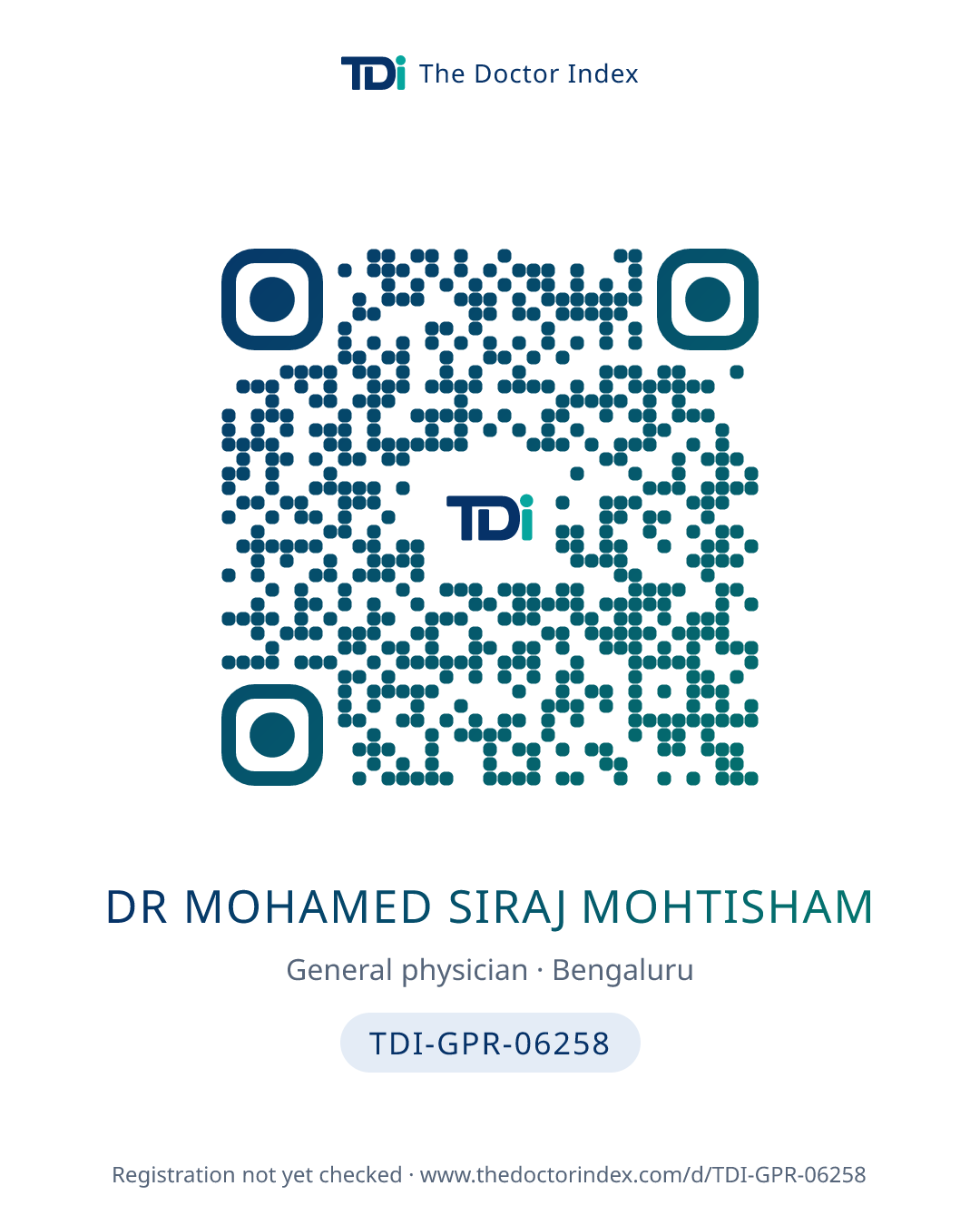 QR card for Dr Mohamed Siraj Mohtisham, TDI-GPR-06258