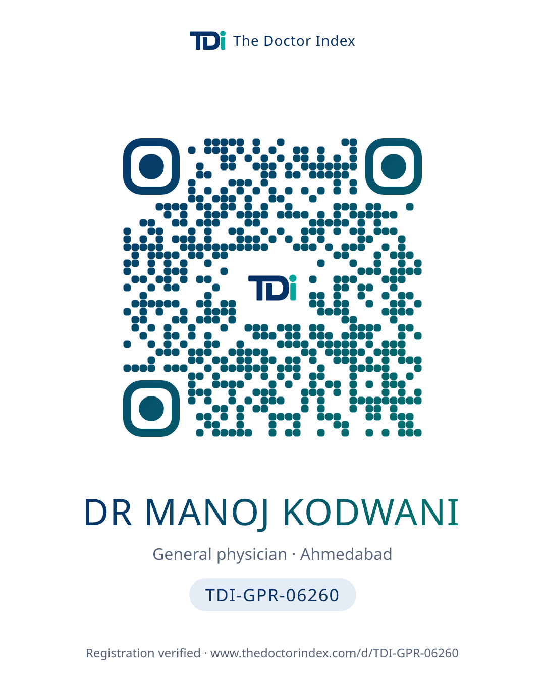QR card for Dr Manoj Kodwani, TDI-GPR-06260