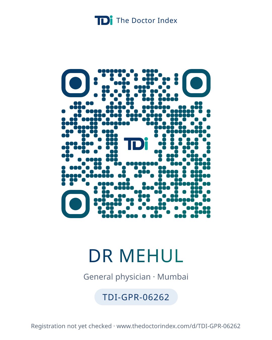 QR card for Dr Mehul, TDI-GPR-06262