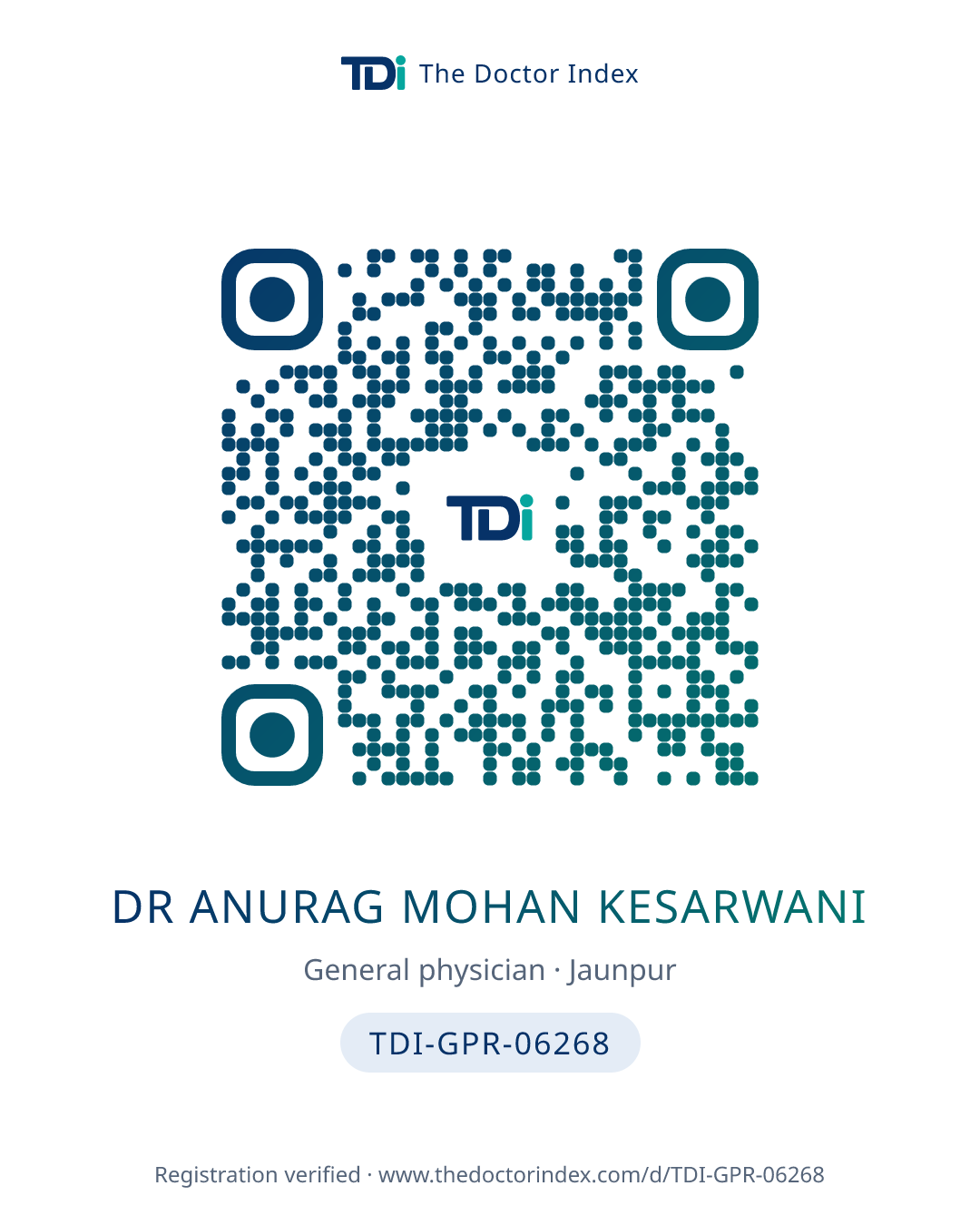 QR card for Dr Anurag Mohan Kesarwani, TDI-GPR-06268