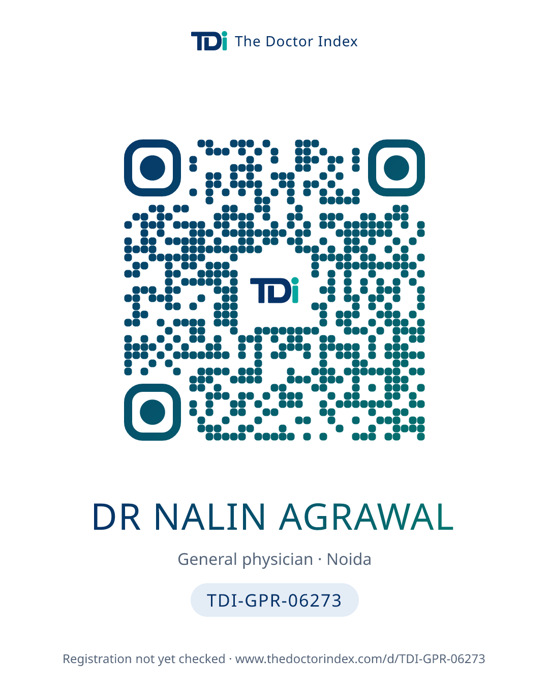QR card for Dr Nalin Agrawal, TDI-GPR-06273