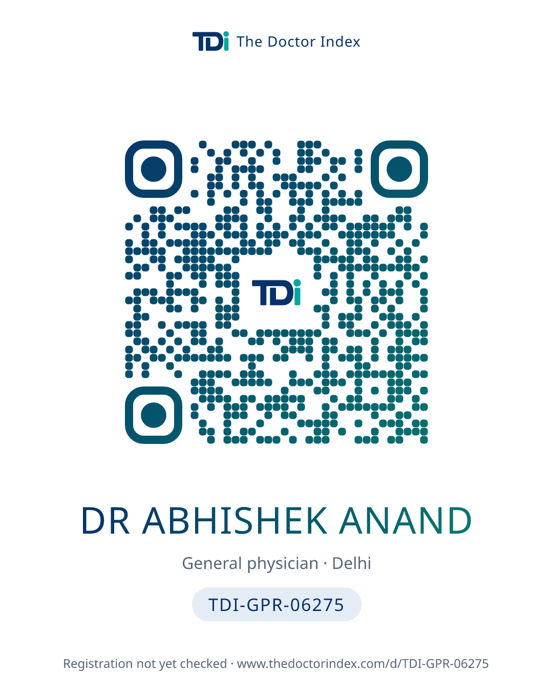QR card for Dr Abhishek Anand, TDI-GPR-06275