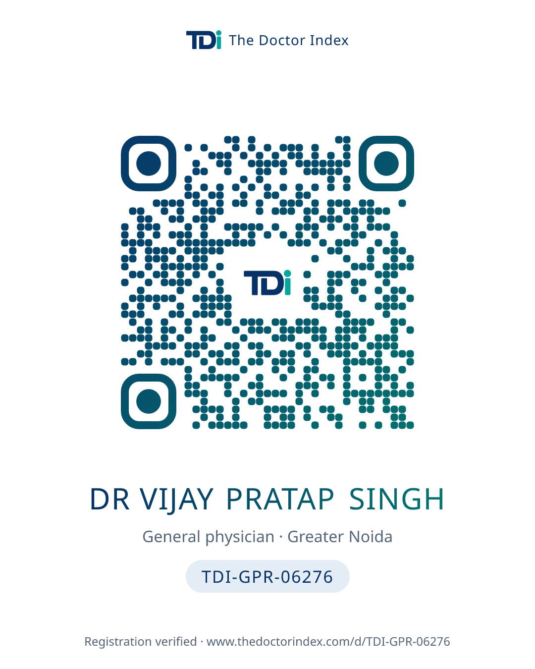QR card for Dr Vijay Pratap Singh, TDI-GPR-06276