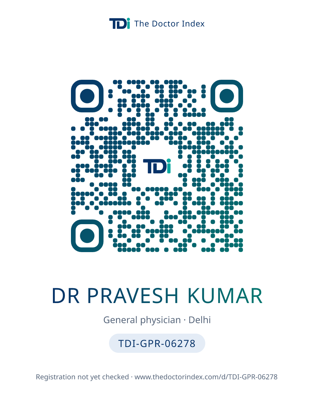 QR card for Dr Pravesh Kumar, TDI-GPR-06278