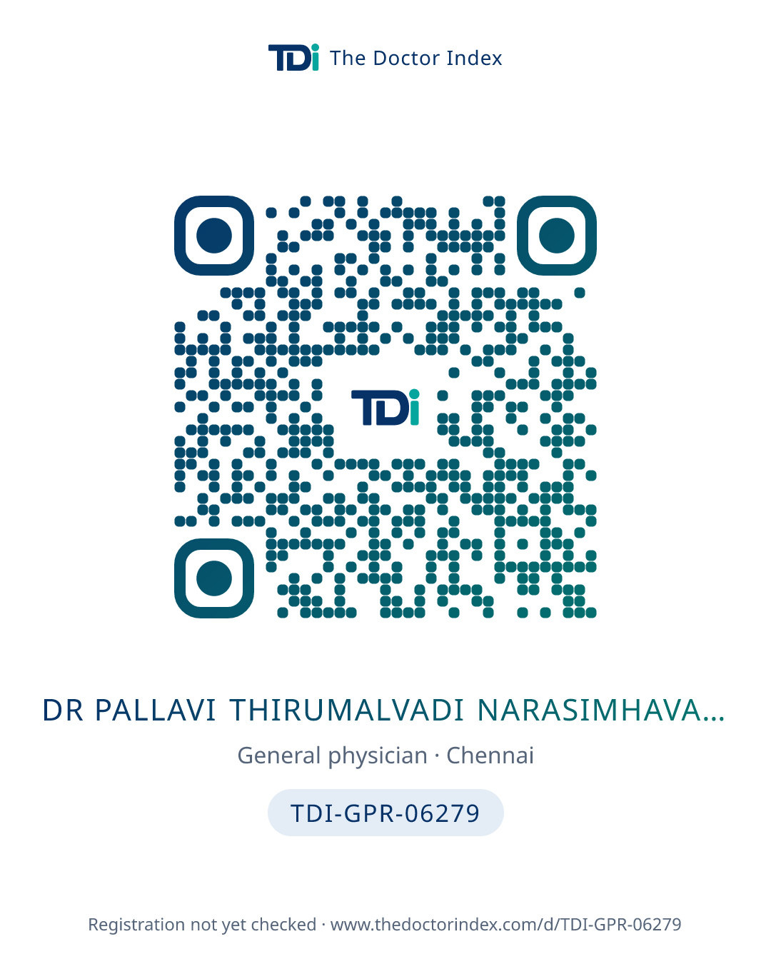 QR card for Dr Pallavi Thirumalvadi Narasimhavarman, TDI-GPR-06279