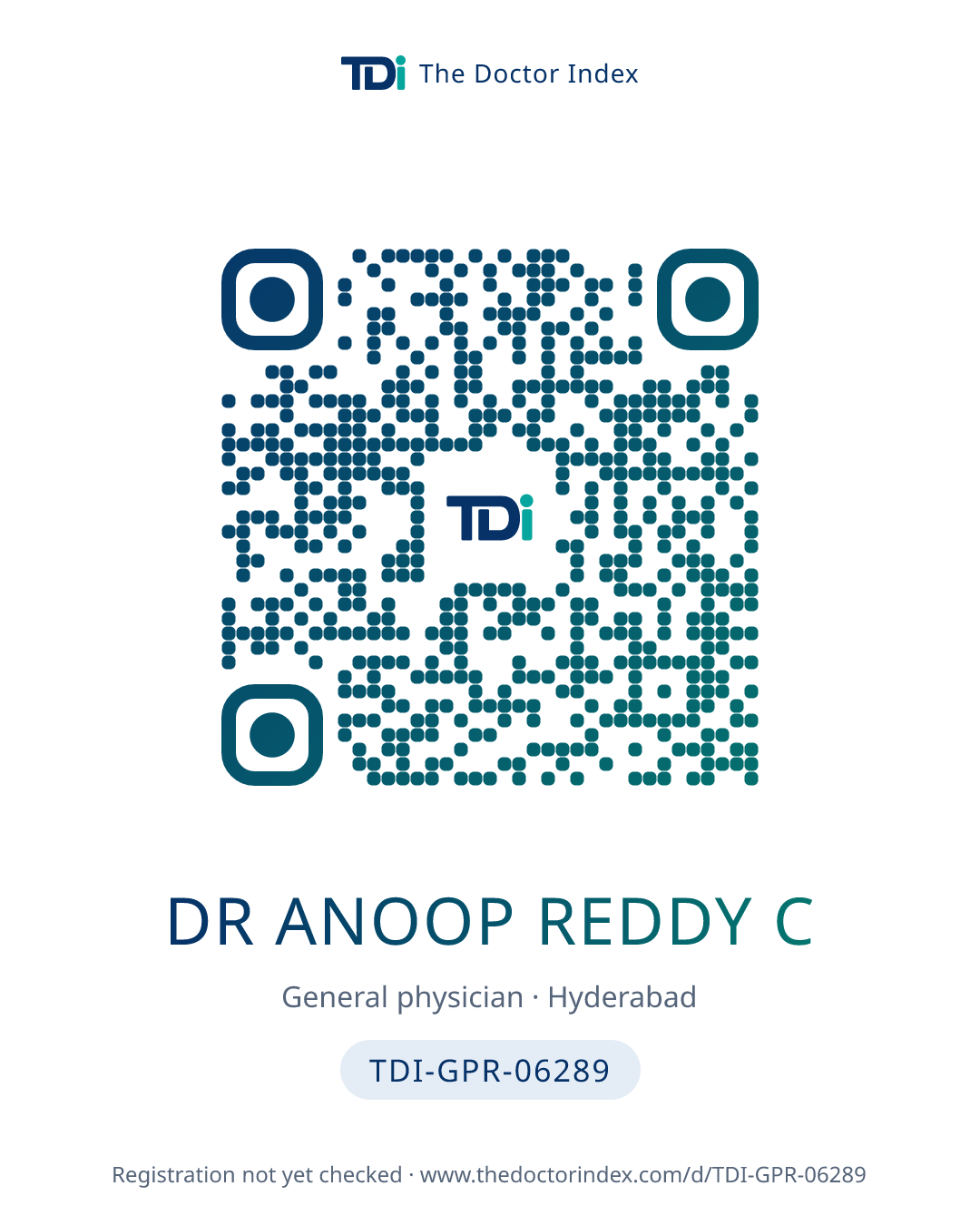QR card for Dr Anoop Reddy C, TDI-GPR-06289