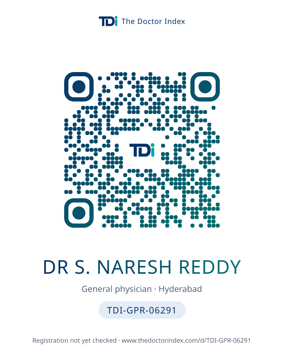 QR card for Dr S. Naresh Reddy, TDI-GPR-06291