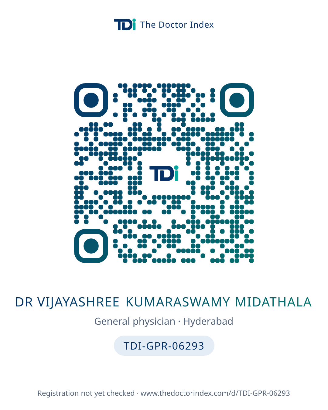 QR card for Dr Vijayashree Kumaraswamy Midathala, TDI-GPR-06293