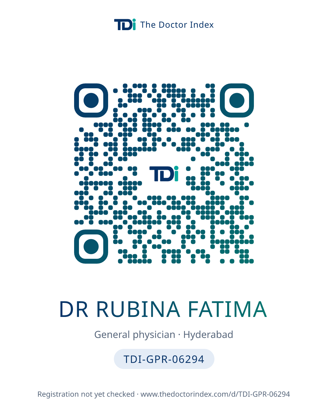 QR card for Dr Rubina Fatima, TDI-GPR-06294