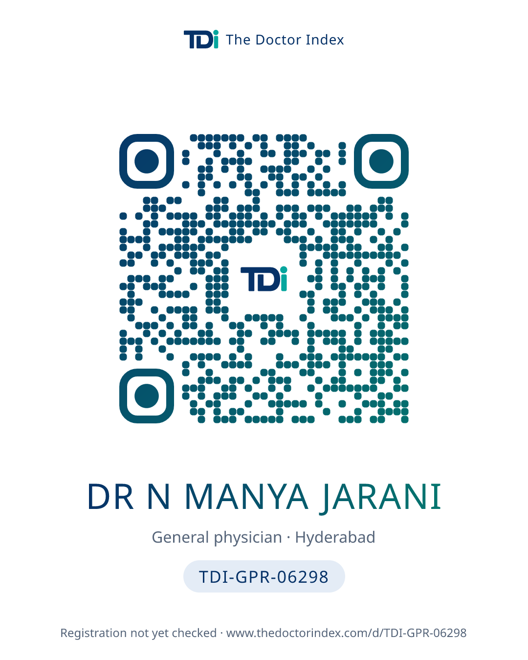 QR card for Dr N Manya Jarani, TDI-GPR-06298