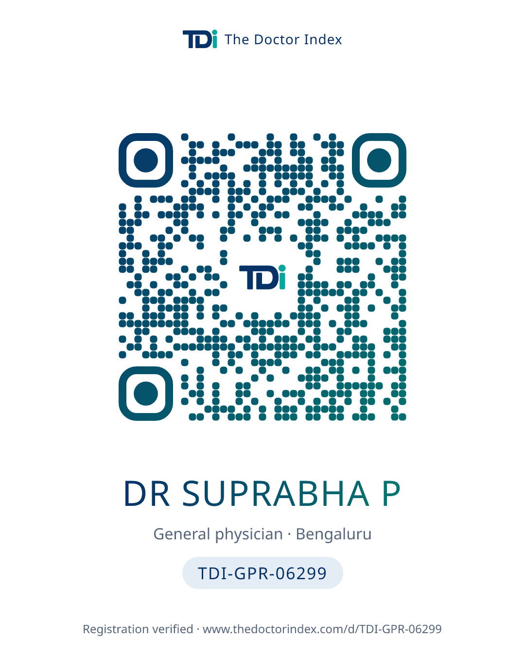 QR card for Dr Suprabha P, TDI-GPR-06299