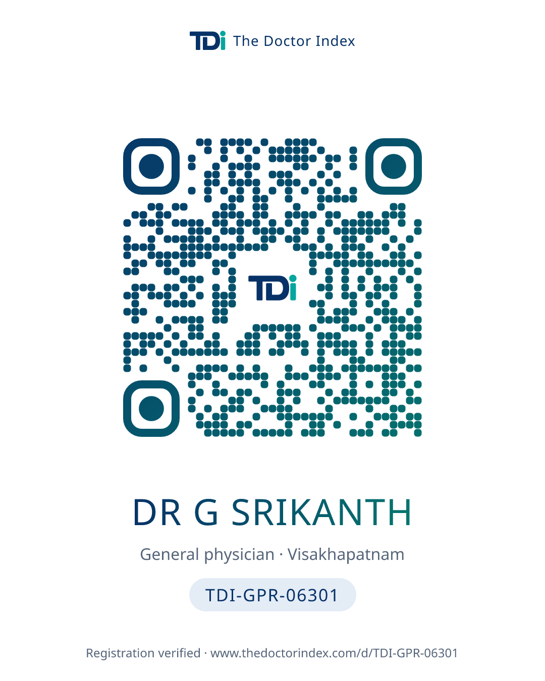 QR card for Dr G Srikanth, TDI-GPR-06301