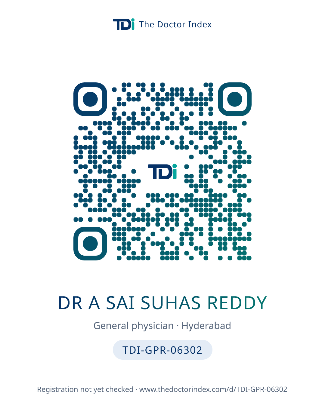 QR card for Dr A Sai Suhas Reddy, TDI-GPR-06302