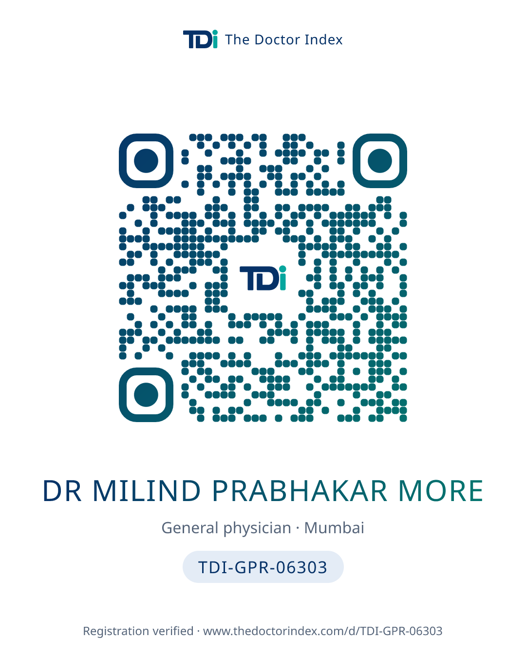 QR card for Dr Milind Prabhakar More, TDI-GPR-06303