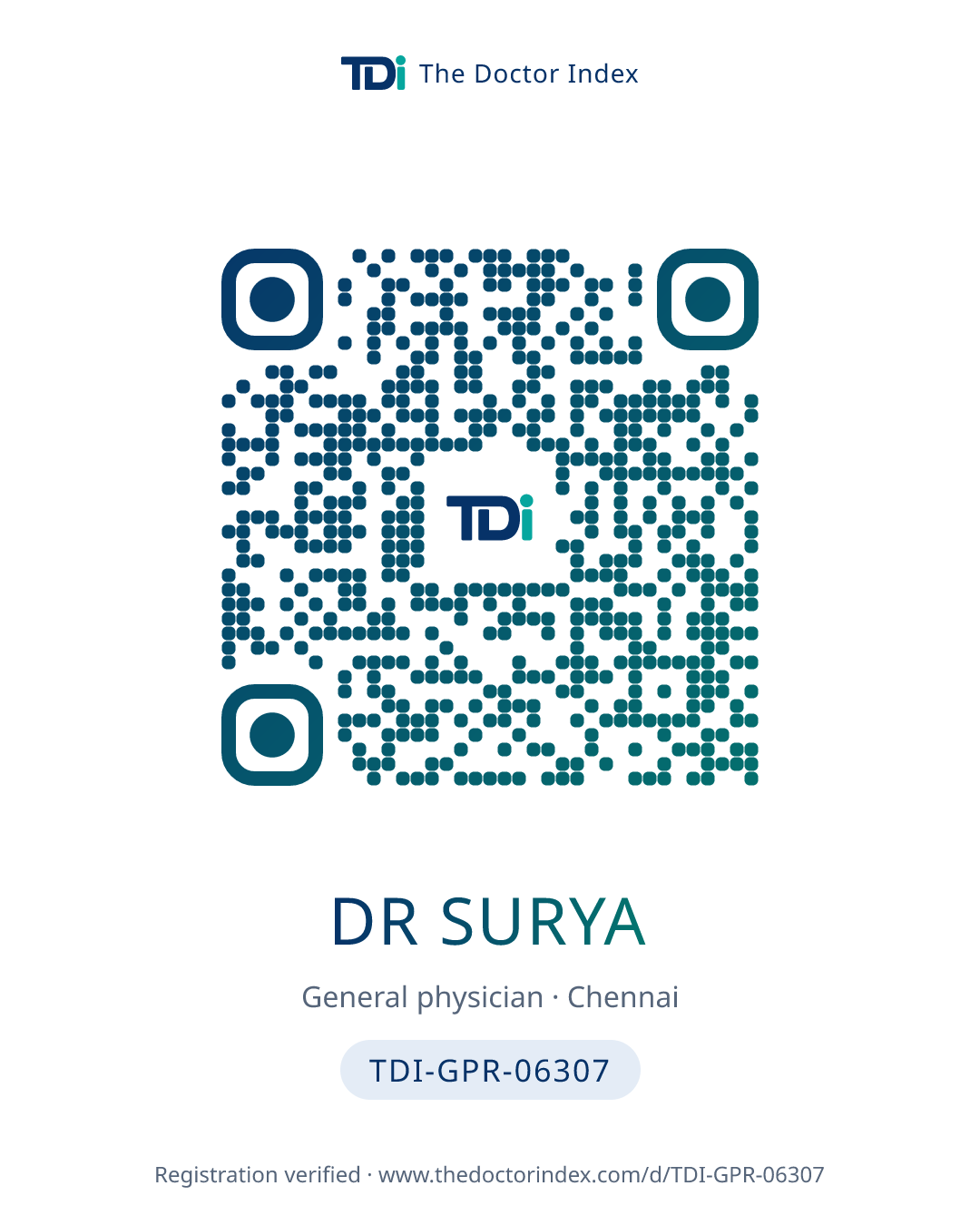 QR card for Dr Surya, TDI-GPR-06307