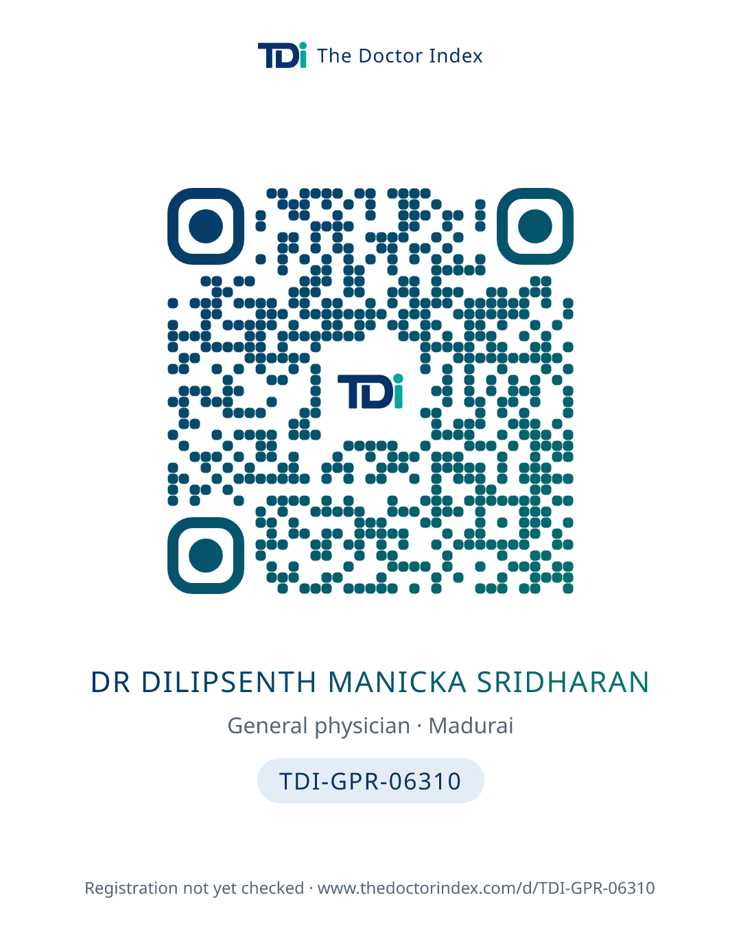 QR card for Dr Dilipsenth Manicka Sridharan, TDI-GPR-06310