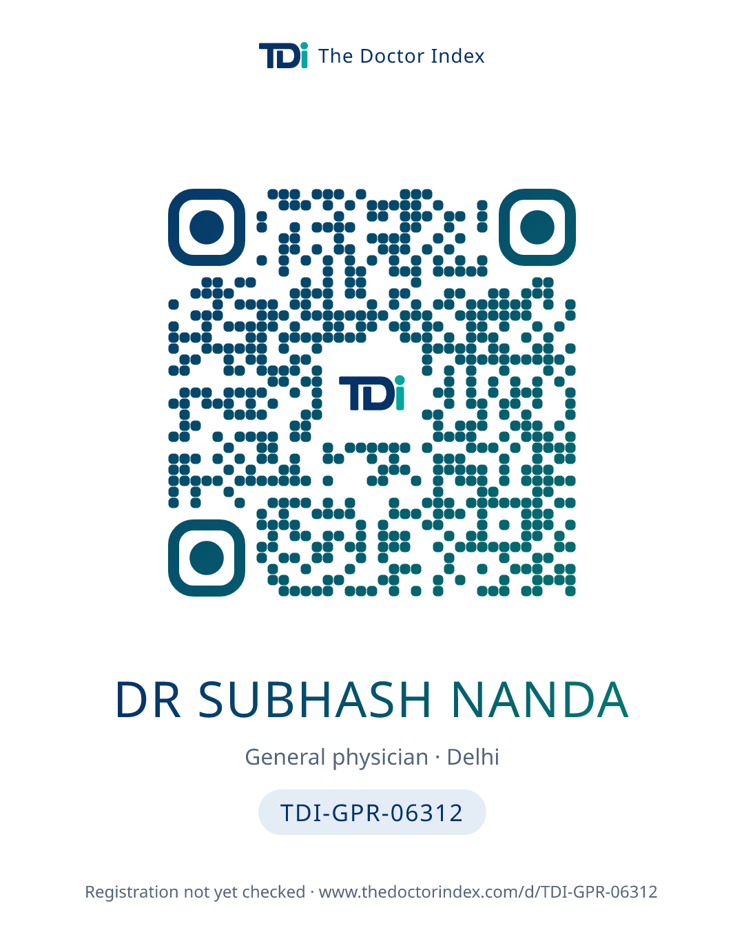 QR card for Dr Subhash Nanda, TDI-GPR-06312