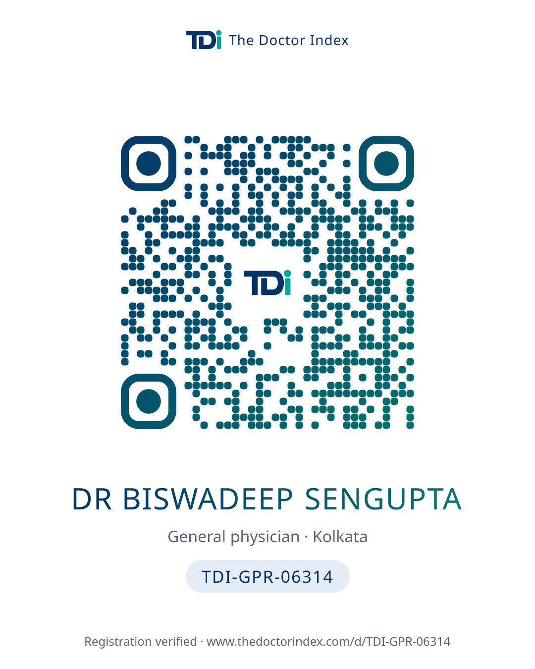 QR card for Dr Biswadeep Sengupta, TDI-GPR-06314