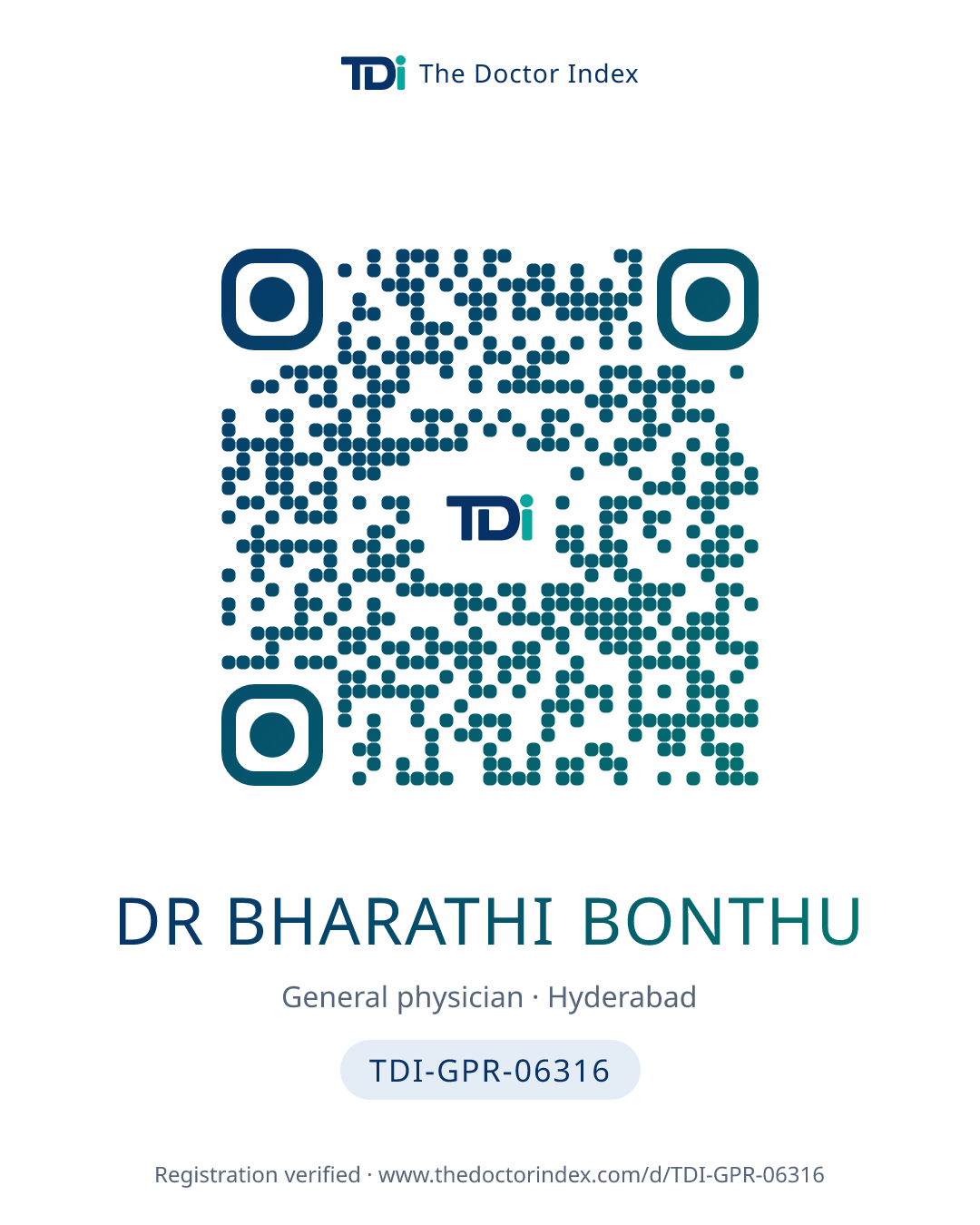 QR card for Dr Bharathi Bonthu, TDI-GPR-06316