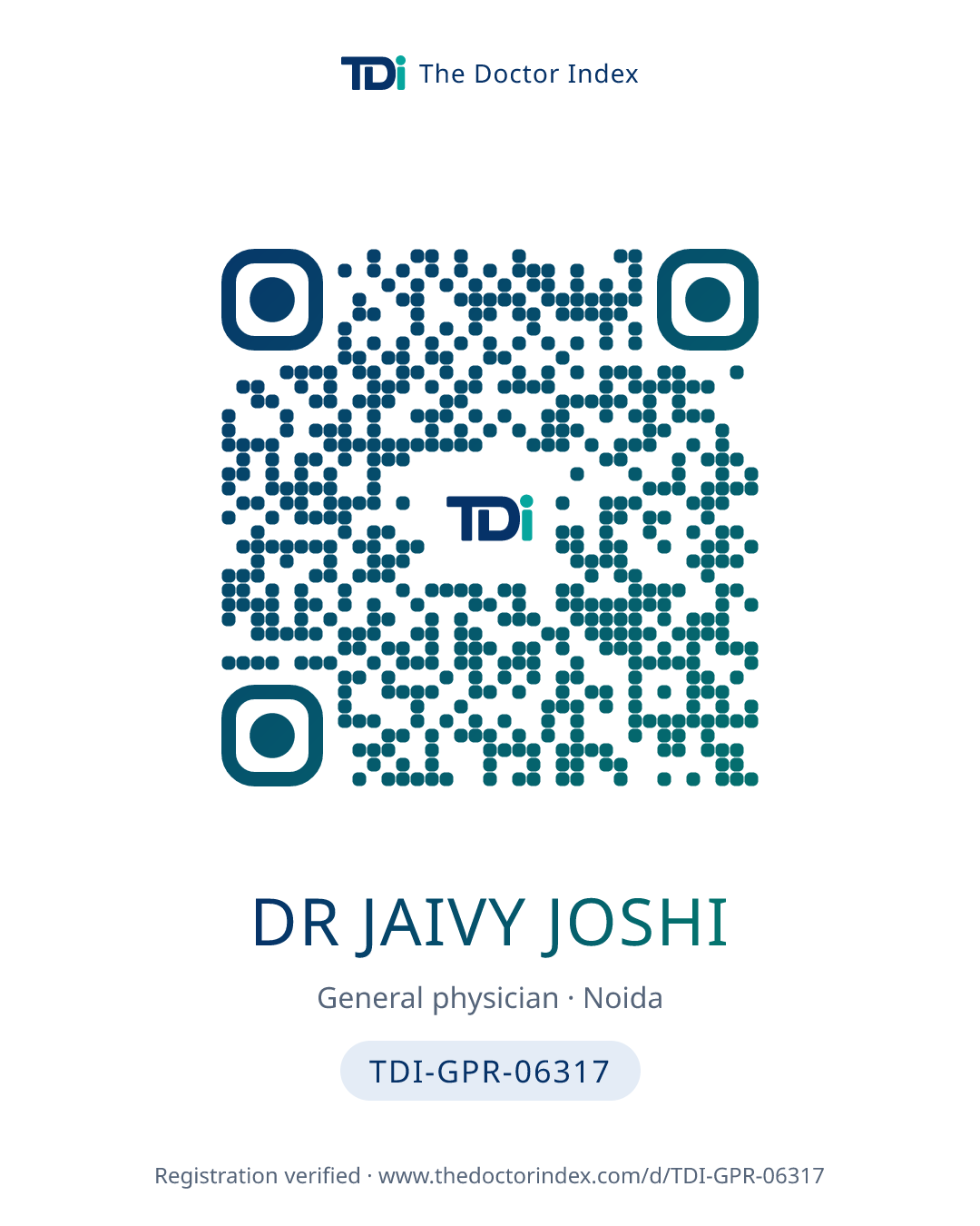 QR card for Dr Jaivy Joshi, TDI-GPR-06317
