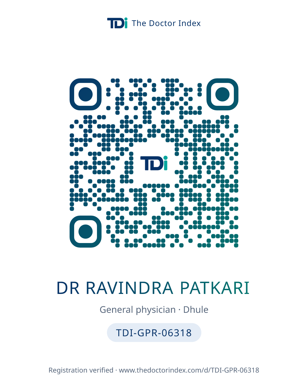 QR card for Dr Ravindra Patkari, TDI-GPR-06318
