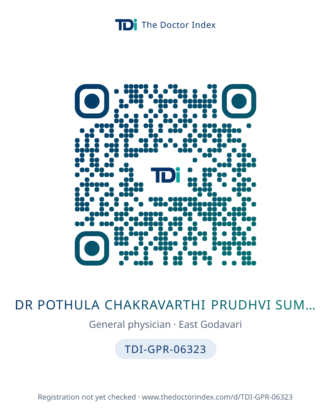 QR card for Dr Pothula Chakravarthi Prudhvi Sumanth, TDI-GPR-06323