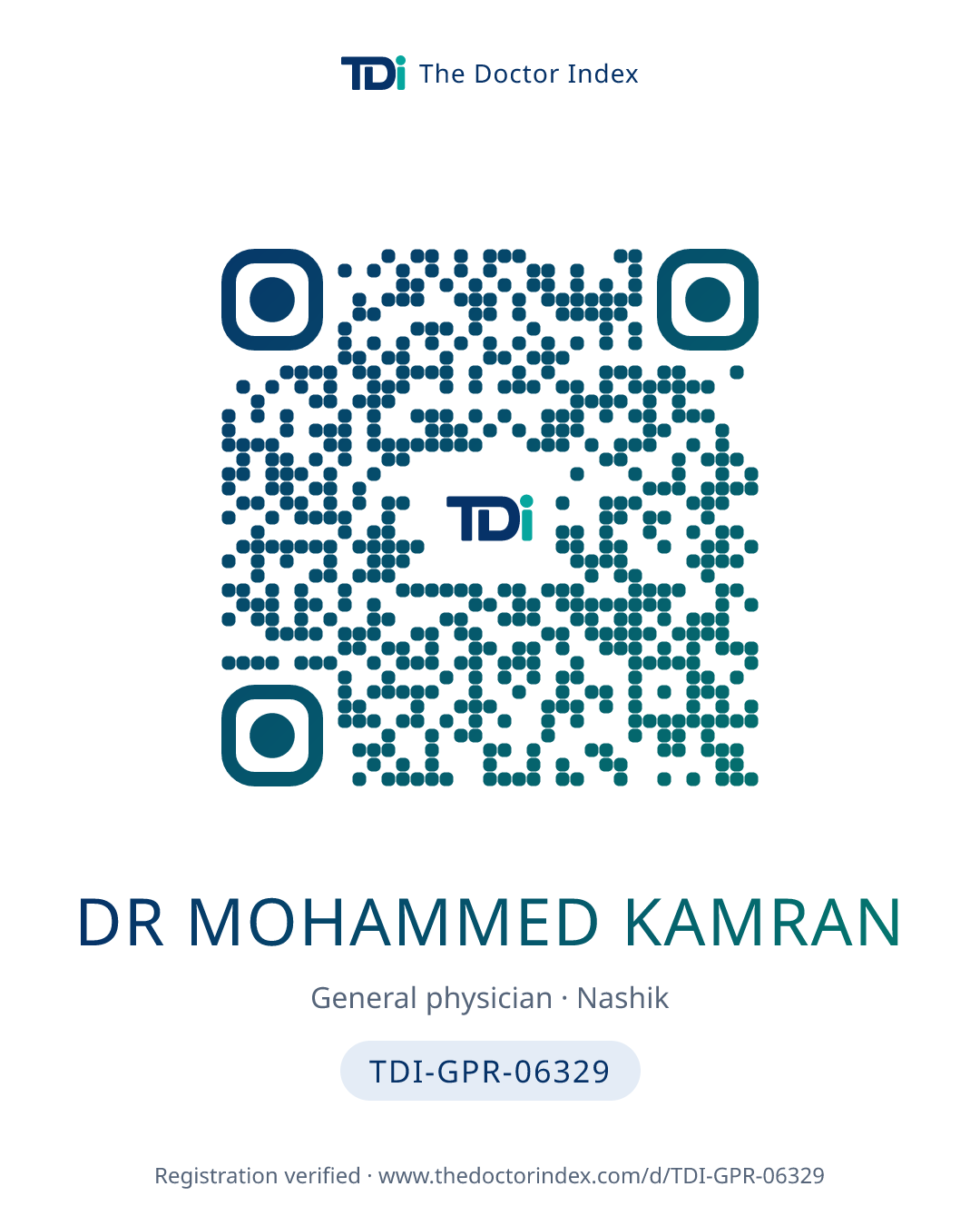 QR card for Dr Mohammed Kamran, TDI-GPR-06329