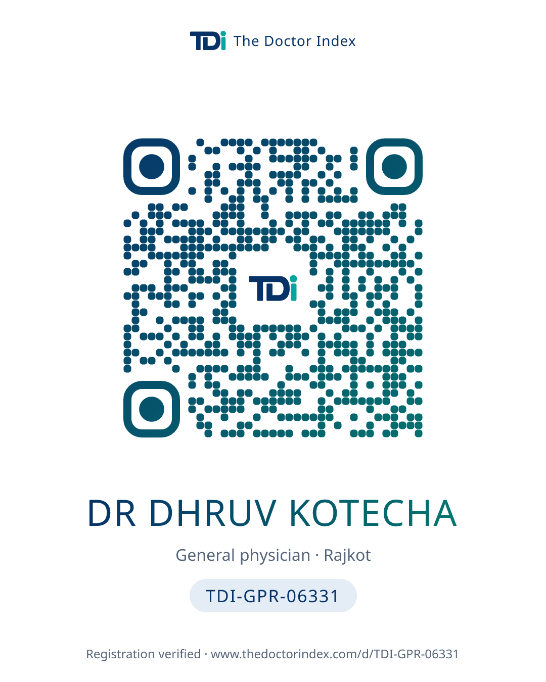 QR card for Dr Dhruv Kotecha, TDI-GPR-06331