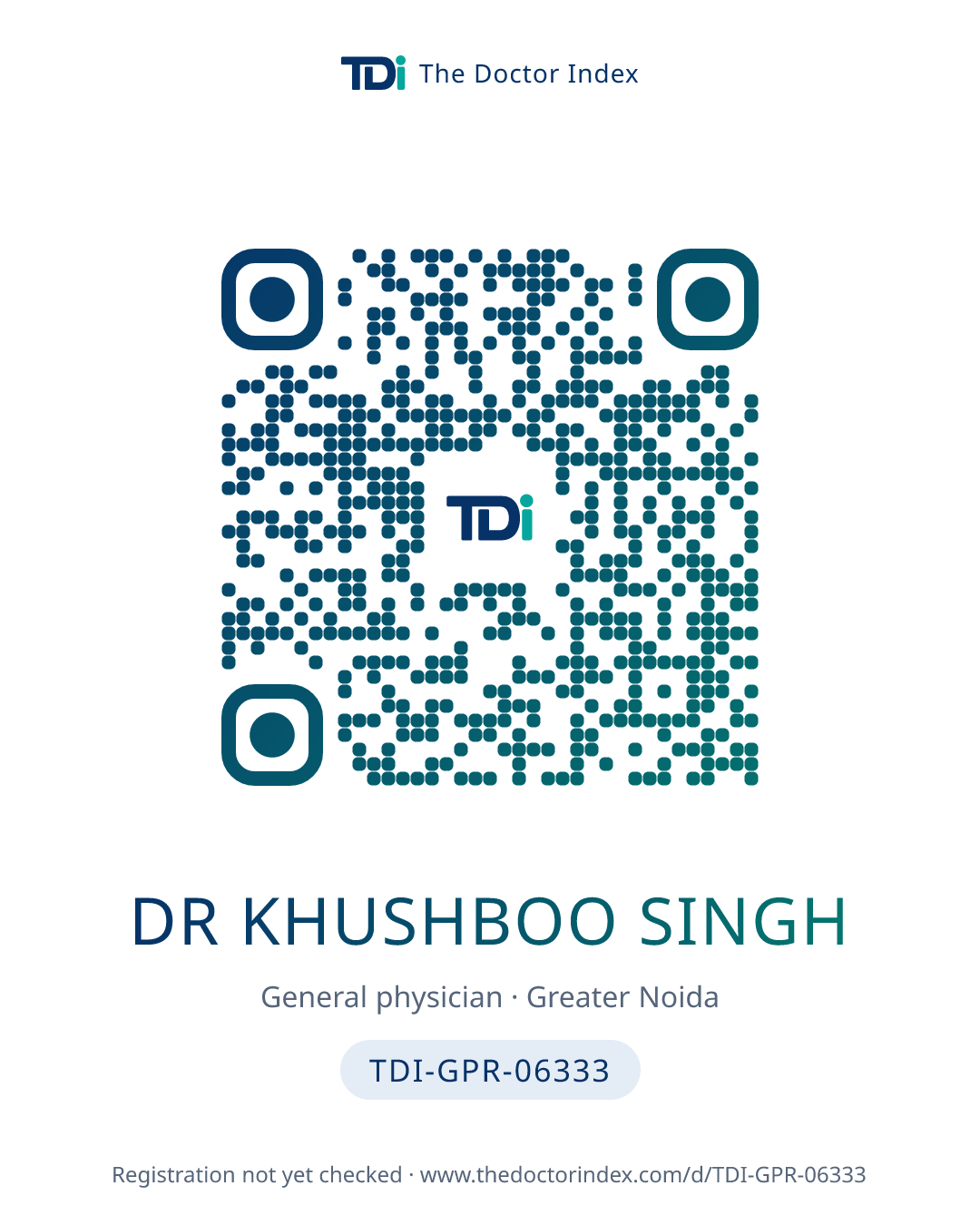QR card for Dr Khushboo Singh, TDI-GPR-06333