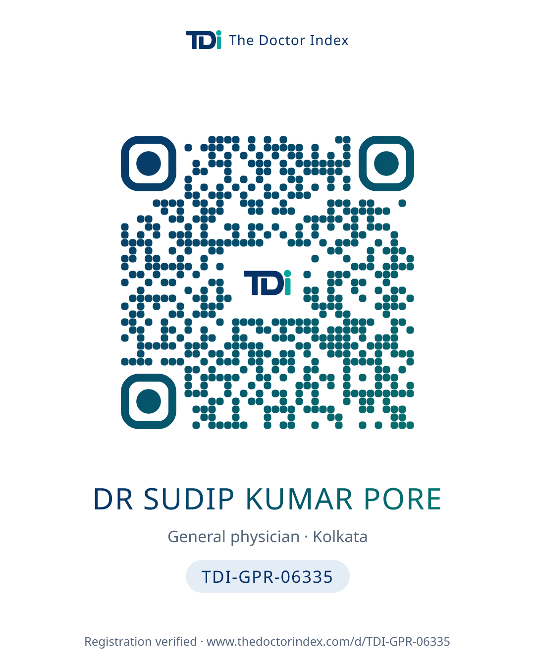 QR card for Dr Sudip Kumar Pore, TDI-GPR-06335