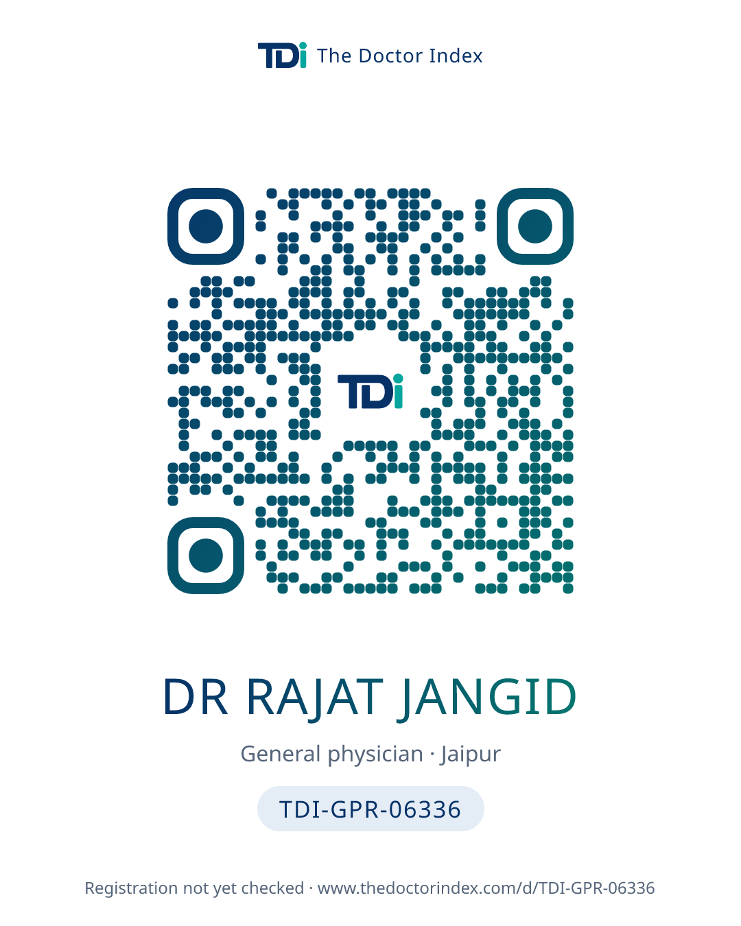 QR card for Dr Rajat Jangid, TDI-GPR-06336