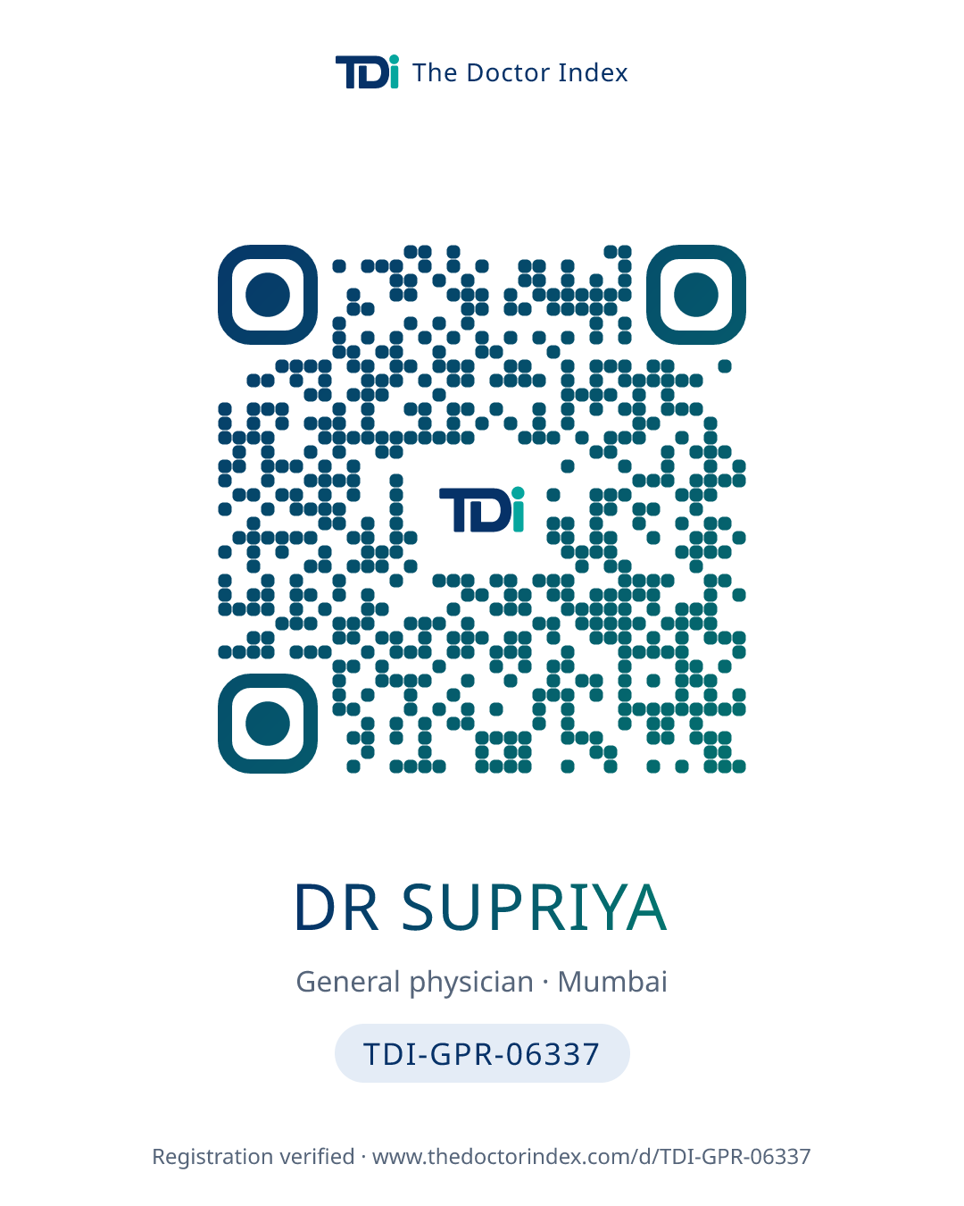 QR card for Dr Supriya, TDI-GPR-06337