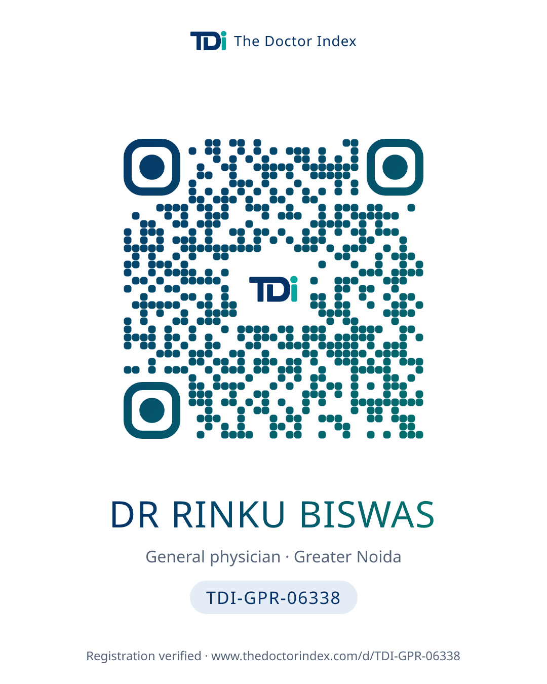 QR card for Dr Rinku Biswas, TDI-GPR-06338