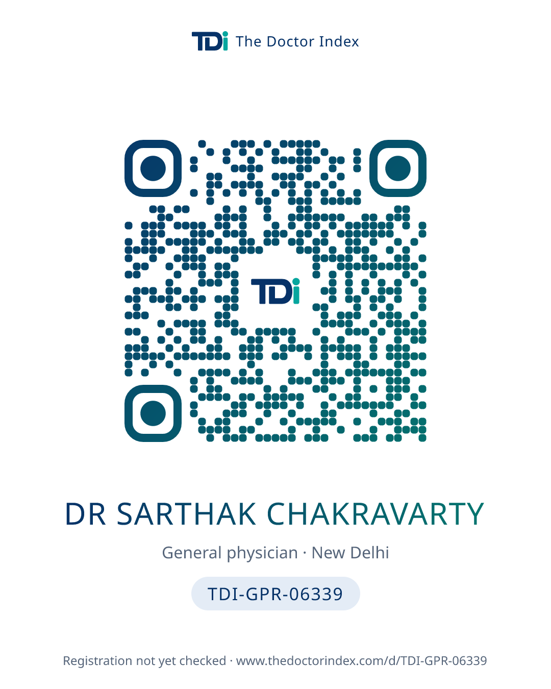 QR card for Dr Sarthak Chakravarty, TDI-GPR-06339