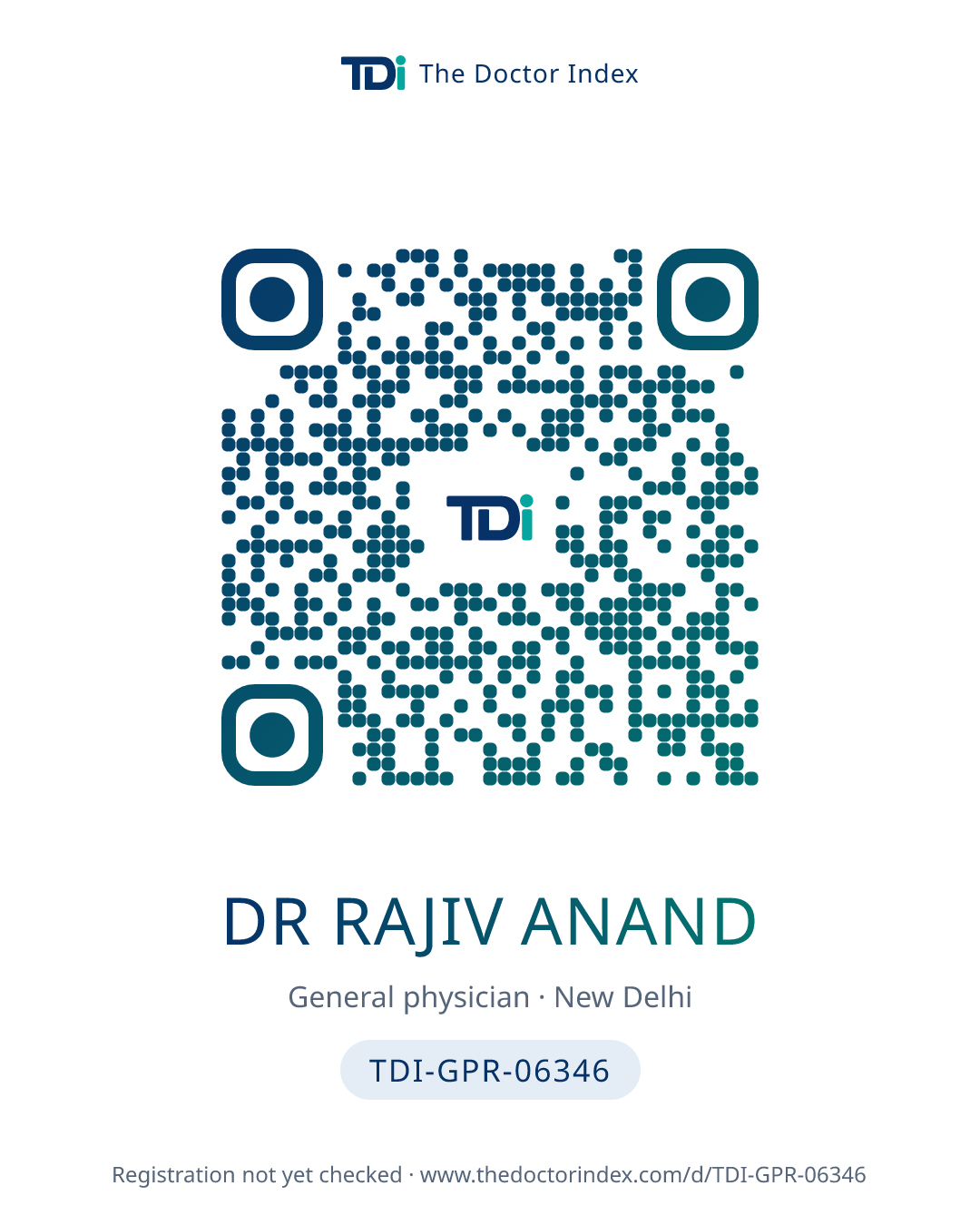 QR card for Dr Rajiv Anand, TDI-GPR-06346