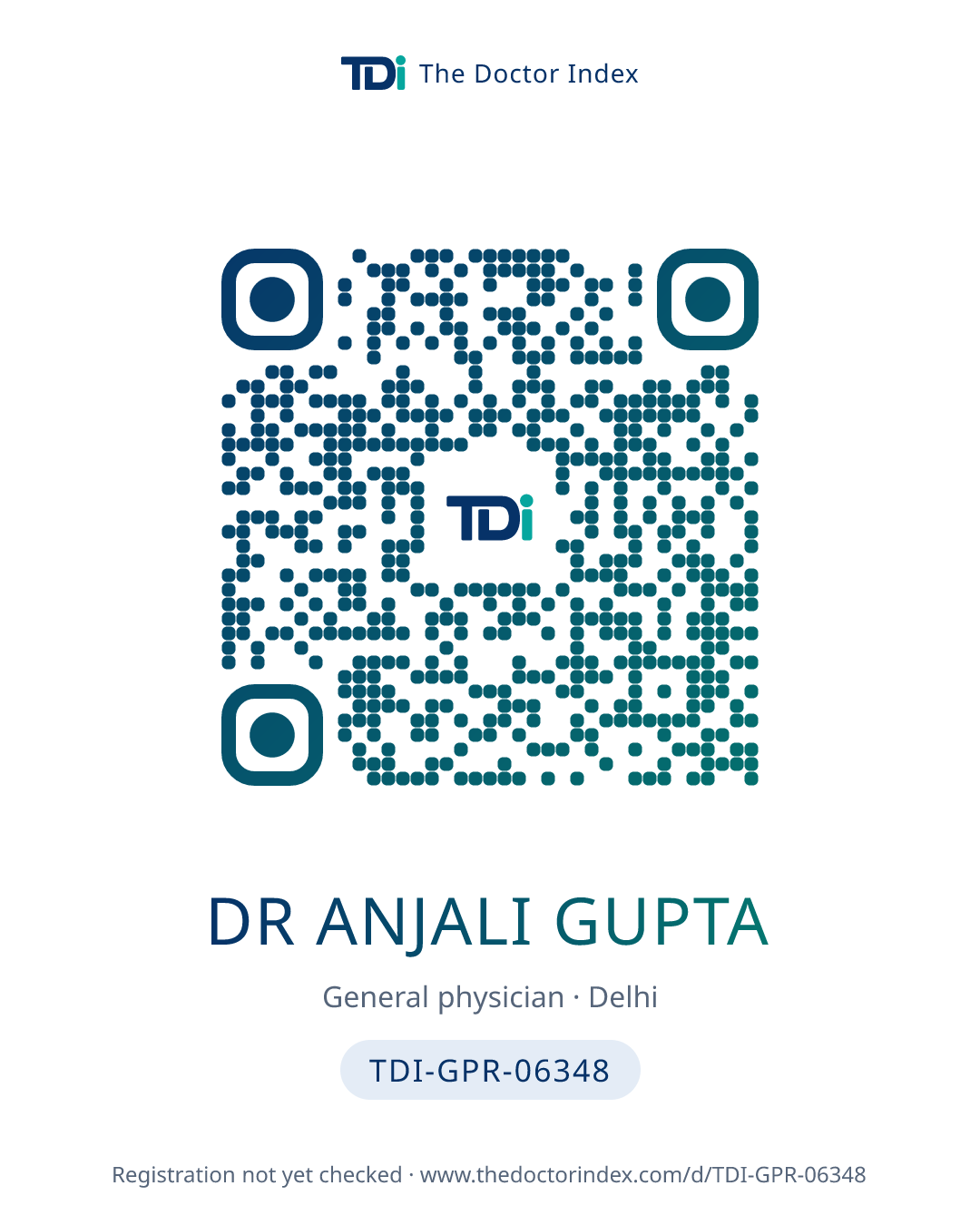 QR card for Dr Anjali Gupta, TDI-GPR-06348